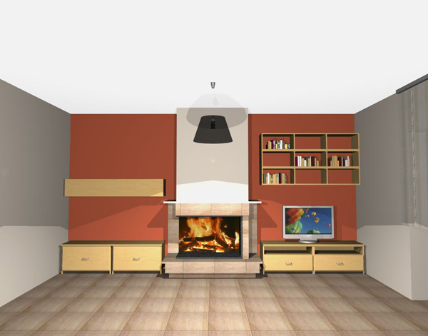 Βαφή του τοίχου του τζακιού με ένα χρώμα ζεστό και φωτεινό Βαφή του τοίχου του τζακιού με ένα χρώμα ζεστό και φωτεινό